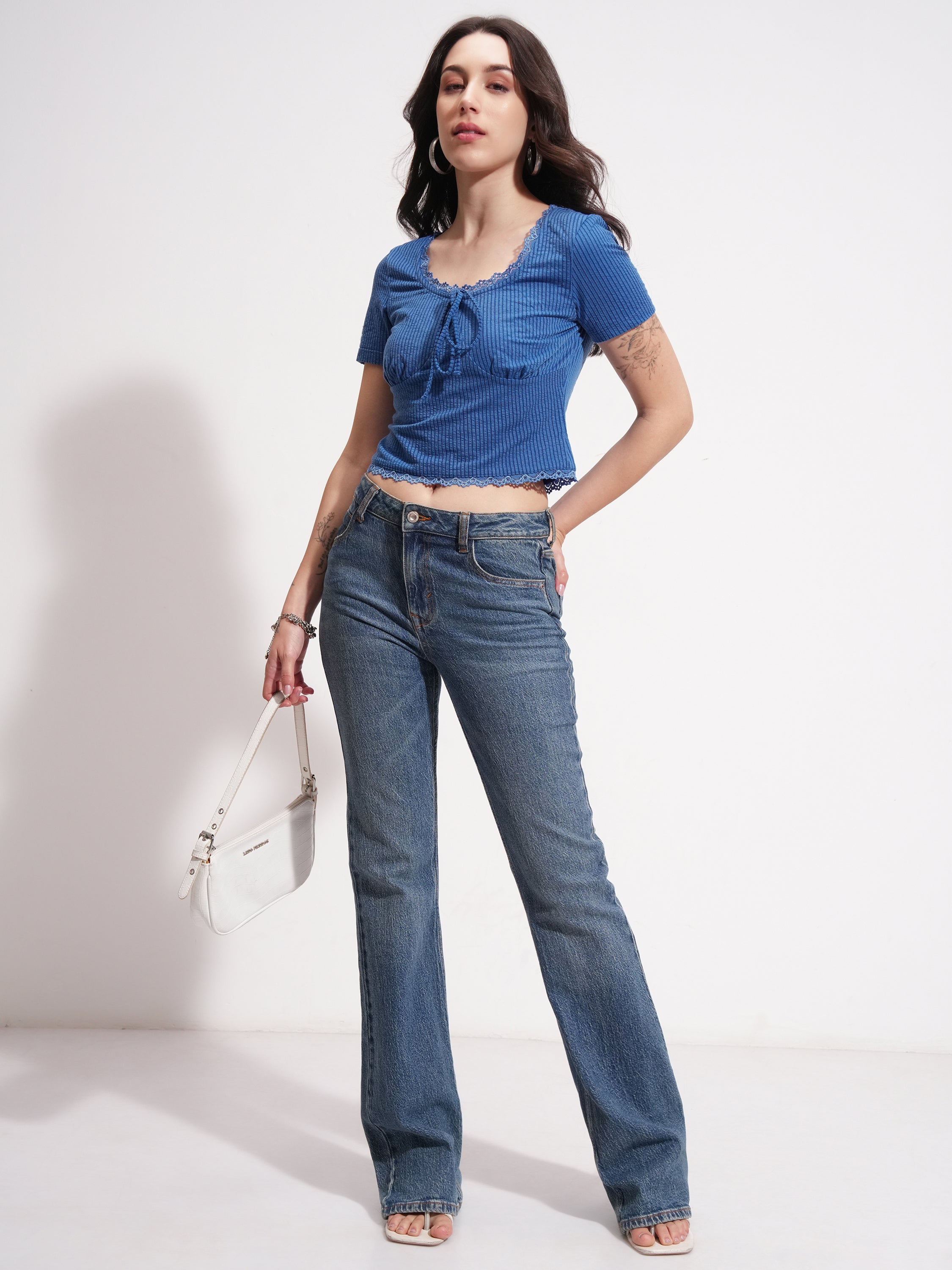 Tokyo Talkies Women Blue Solid Regular Top - Blue - Image 2