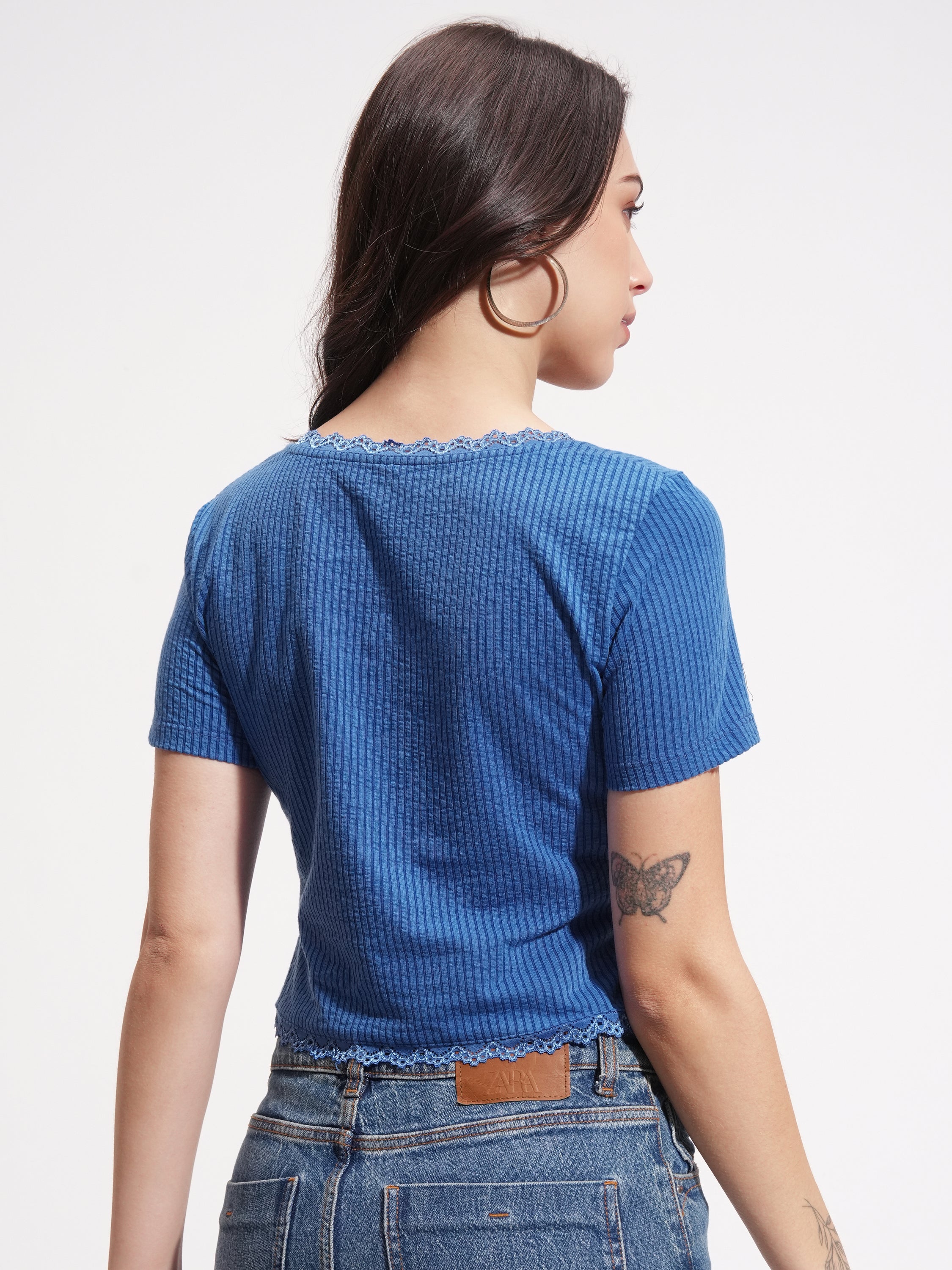 Tokyo Talkies Women Blue Solid Regular Top - Blue - Image 3