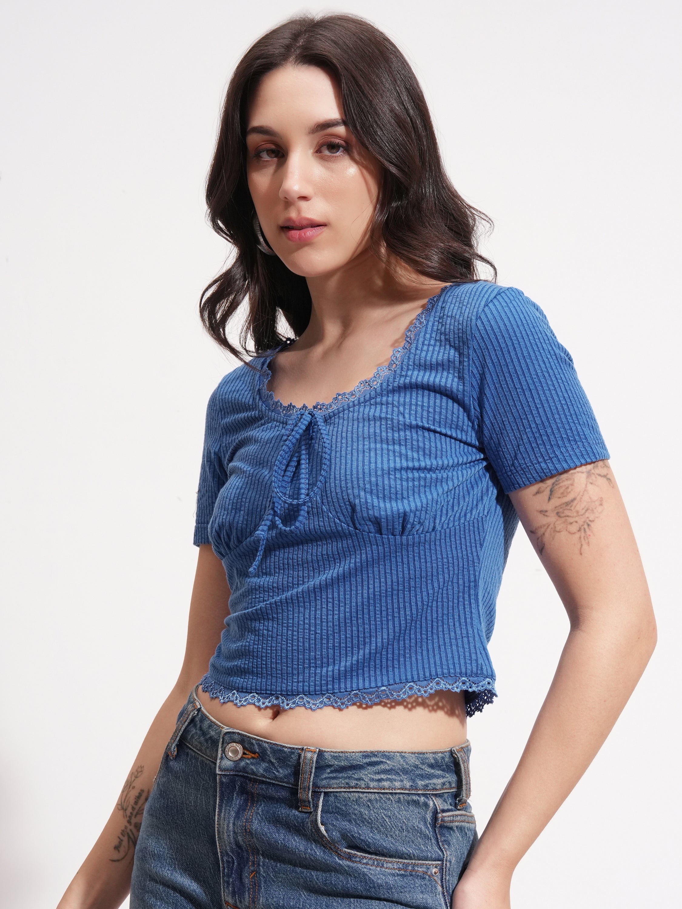 Tokyo Talkies Women Blue Solid Regular Top - Blue - Image 4