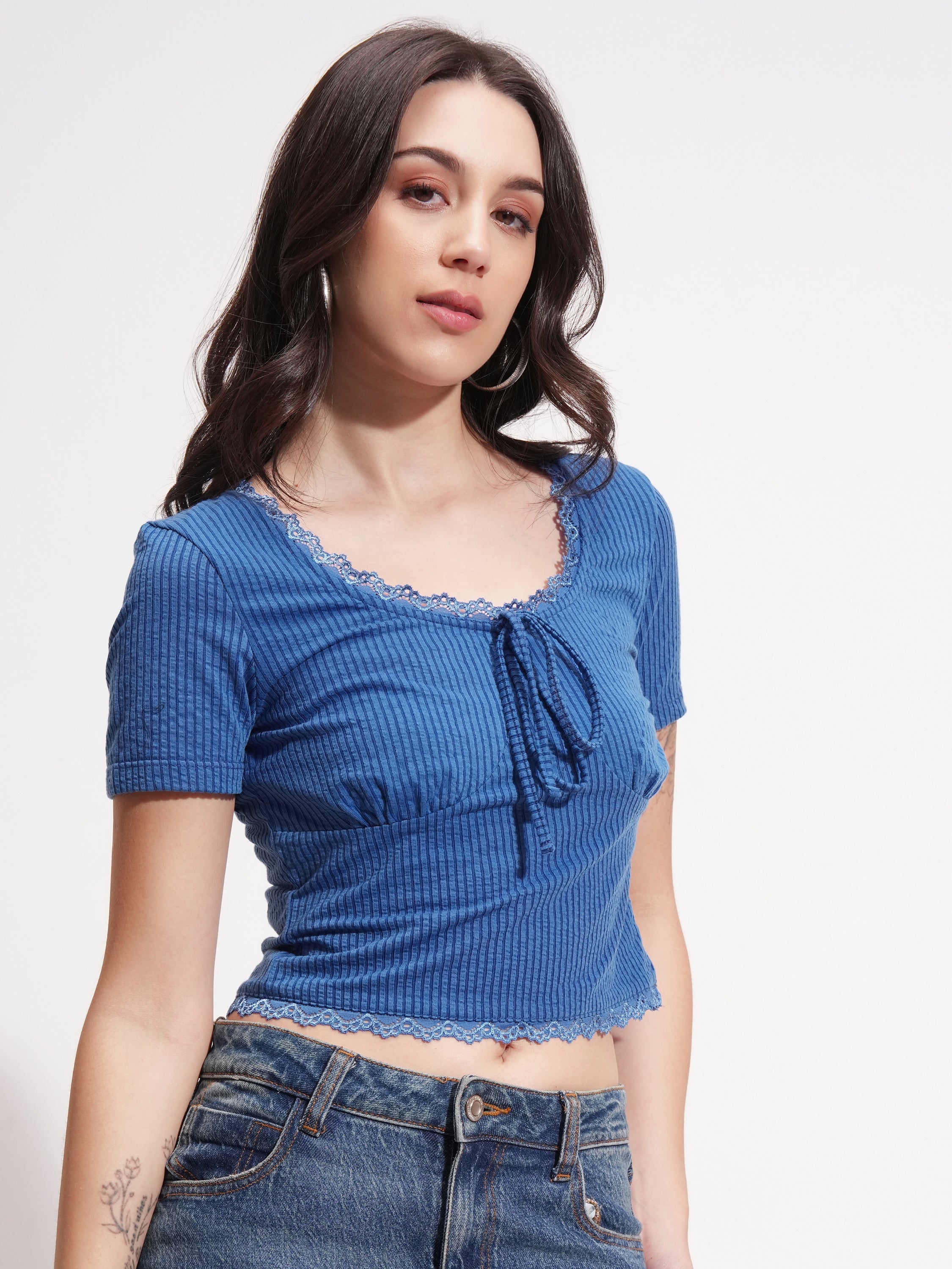 Tokyo Talkies Women Blue Solid Regular Top - Blue - Image 6
