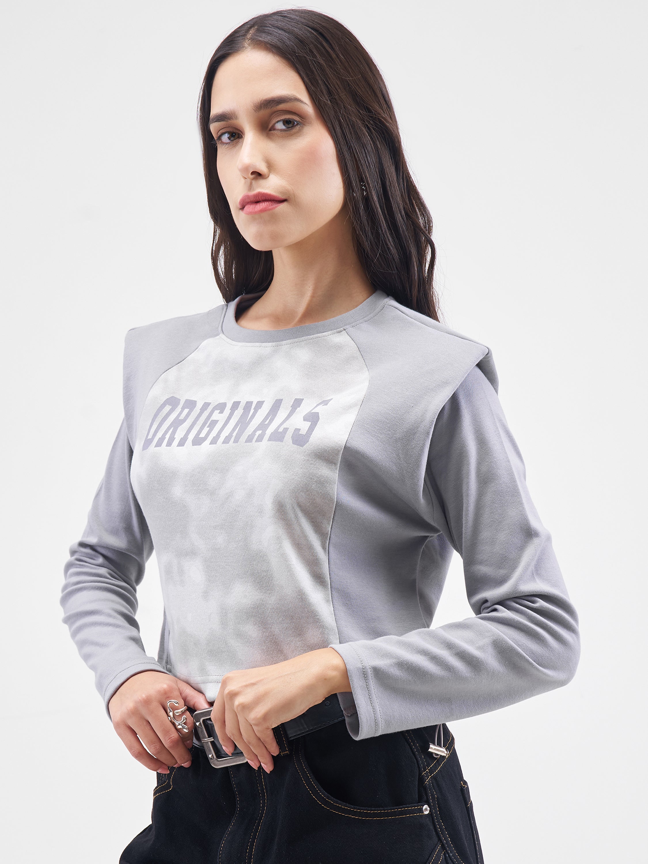 Street By Tokyo Talkies Women Grey Printed Regular Top - Grey - Image 4