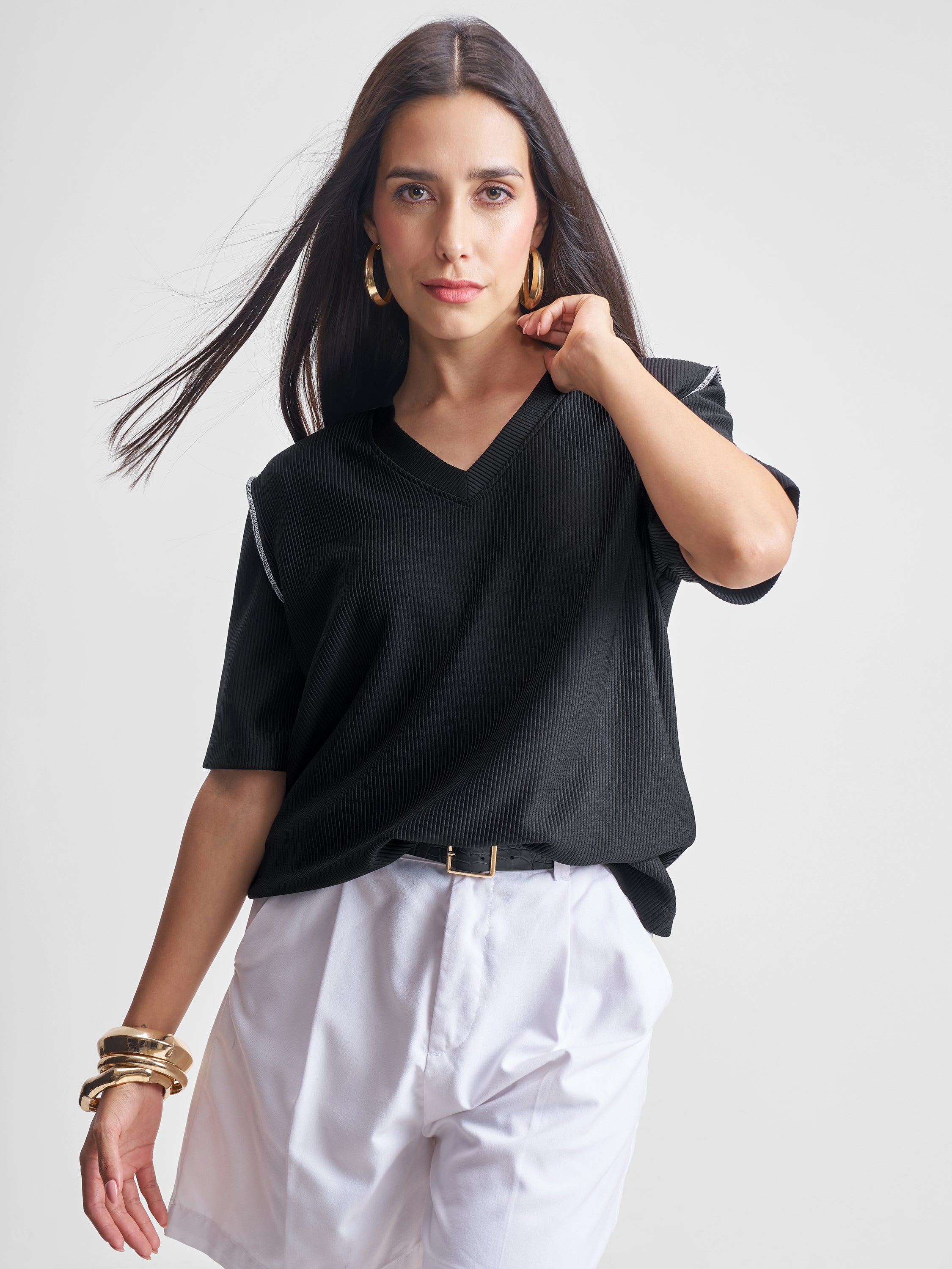 Tokyo Talkies Women Black Solid Regular Top - Black - Image 1