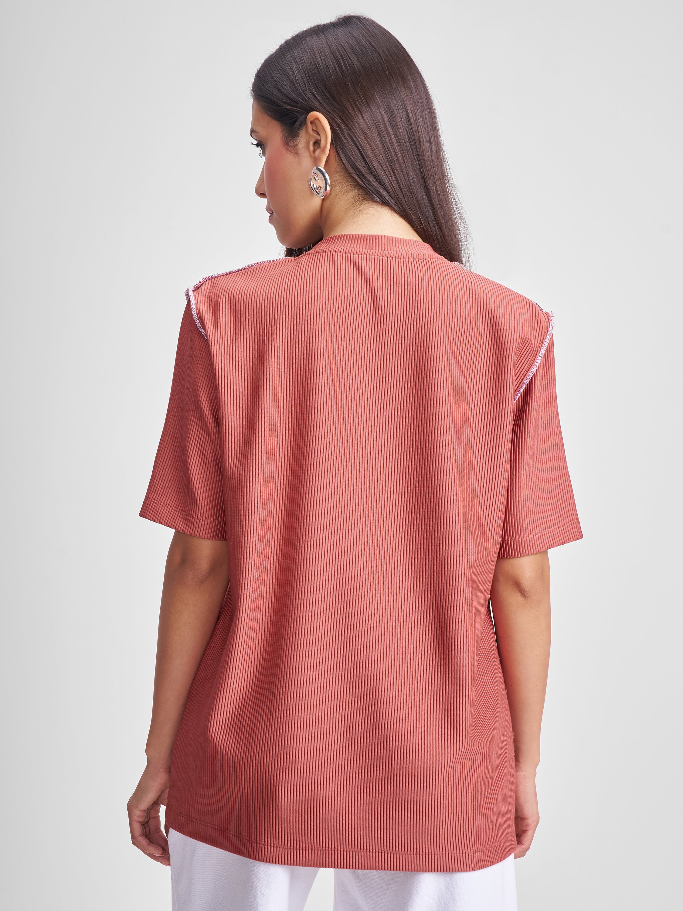 Tokyo Talkies Women Rust Solid Regular Top - Rust - Image 3