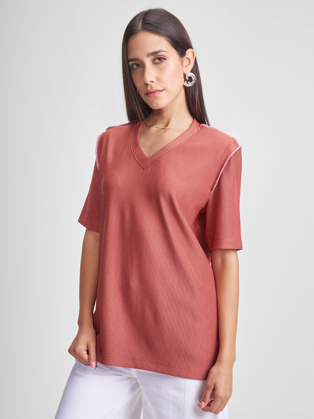 Tokyo Talkies Women Rust Solid Regular Top - Rust - Image 4
