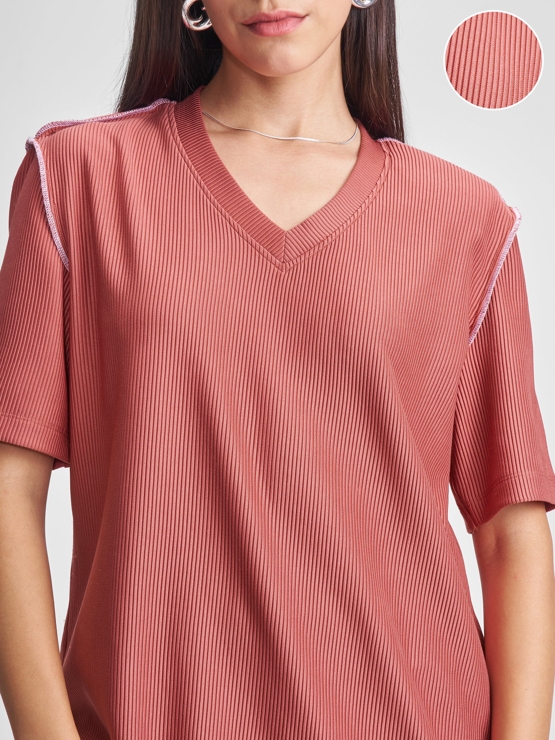 Tokyo Talkies Women Rust Solid Regular Top - Rust - Image 5
