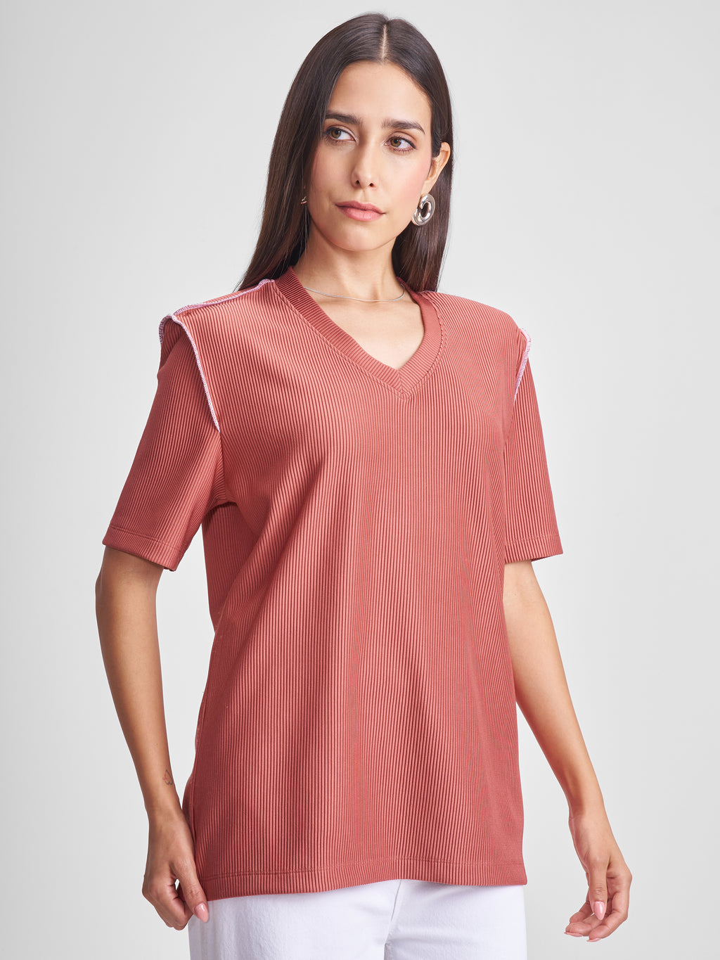 Tokyo Talkies Women Rust Solid Regular Top - Rust - Image 6