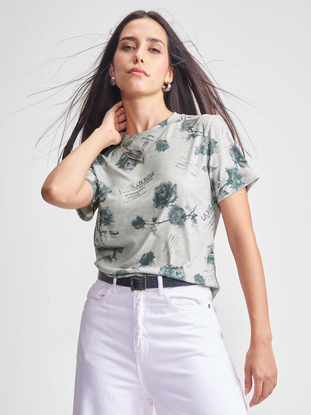 Tokyo Talkies Women Grey Printed Regular Top - Grey - Image 1