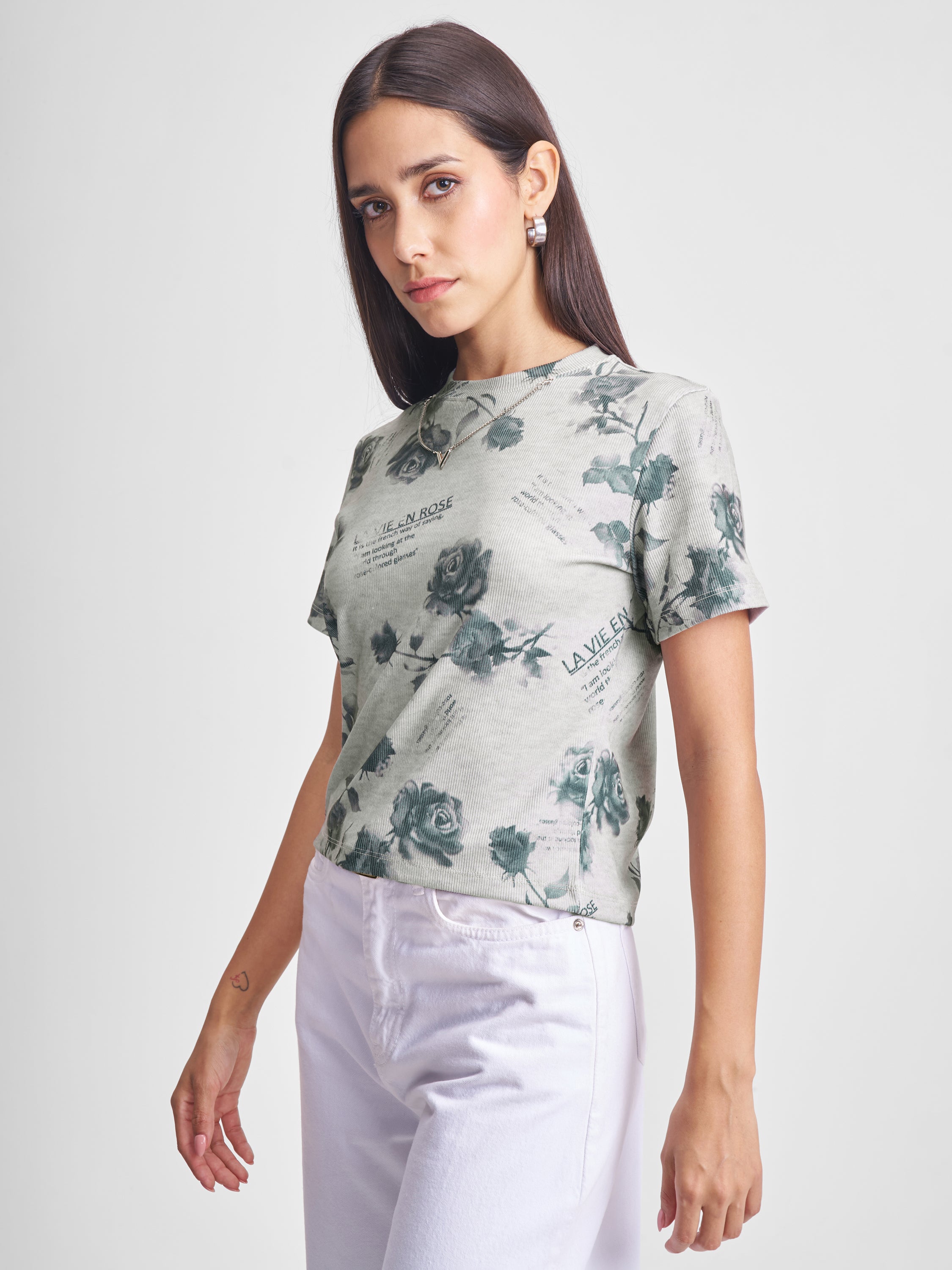 Tokyo Talkies Women Grey Printed Regular Top - Grey - Image 4