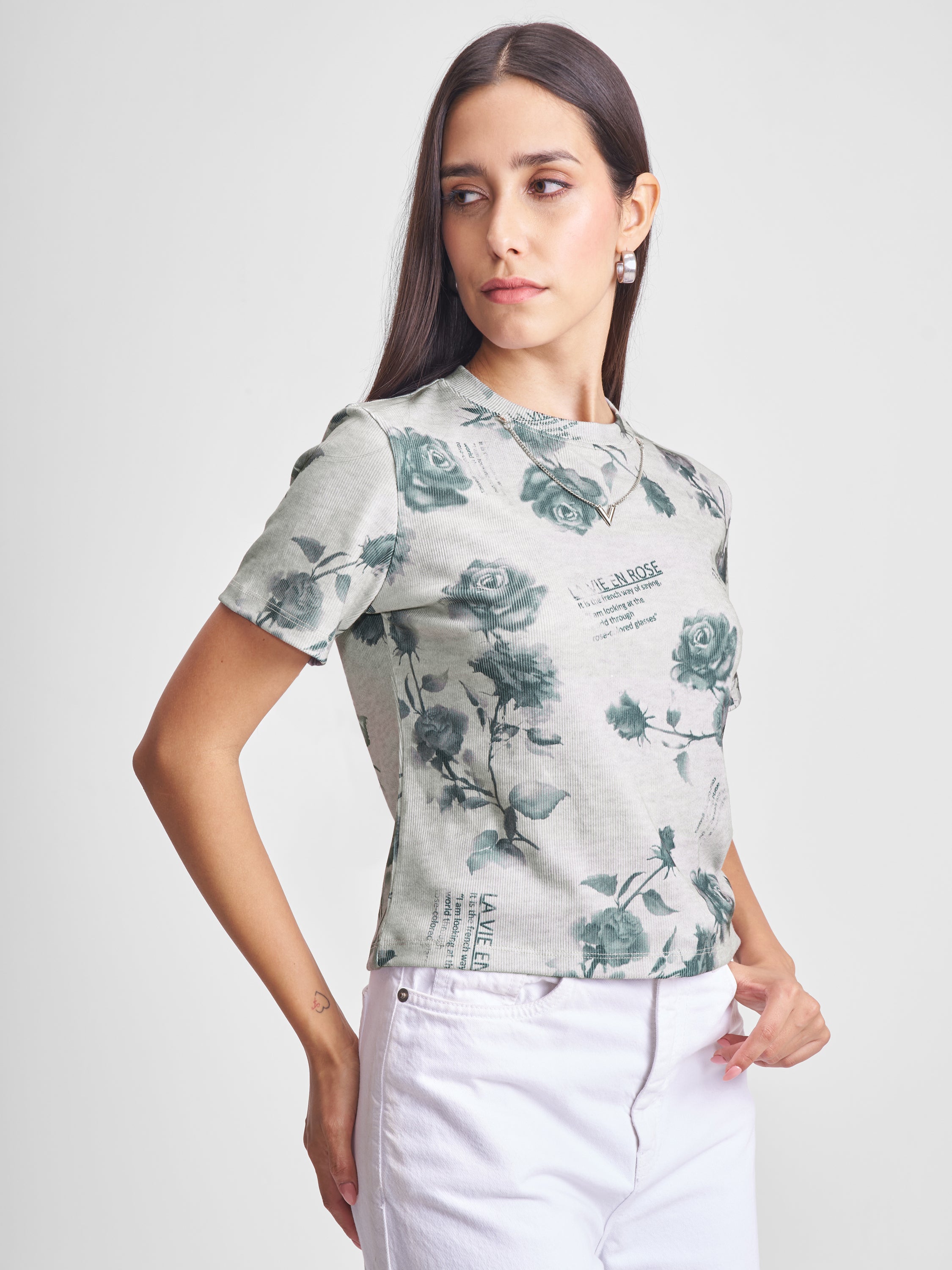 Tokyo Talkies Women Grey Printed Regular Top - Grey - Image 6