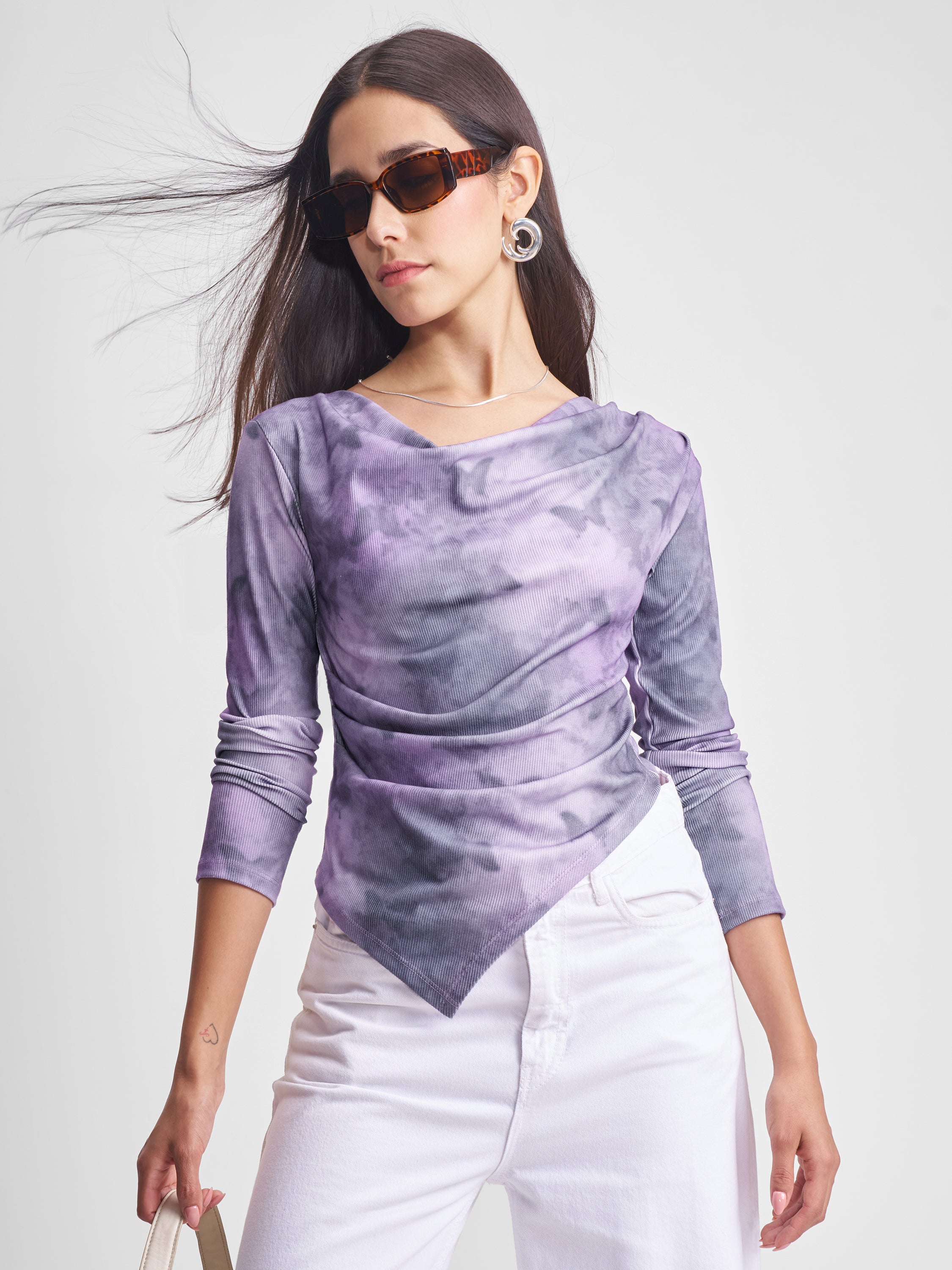 Tokyo Talkies Women Purple Printed Fitted Top - Purple - Image 1