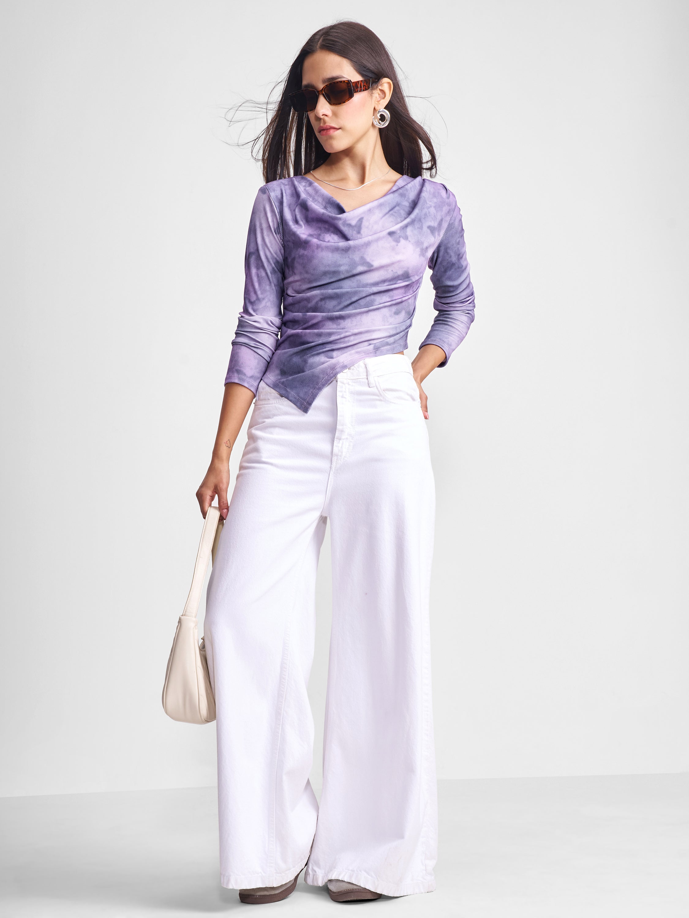 Tokyo Talkies Women Purple Printed Fitted Top - Purple - Image 2