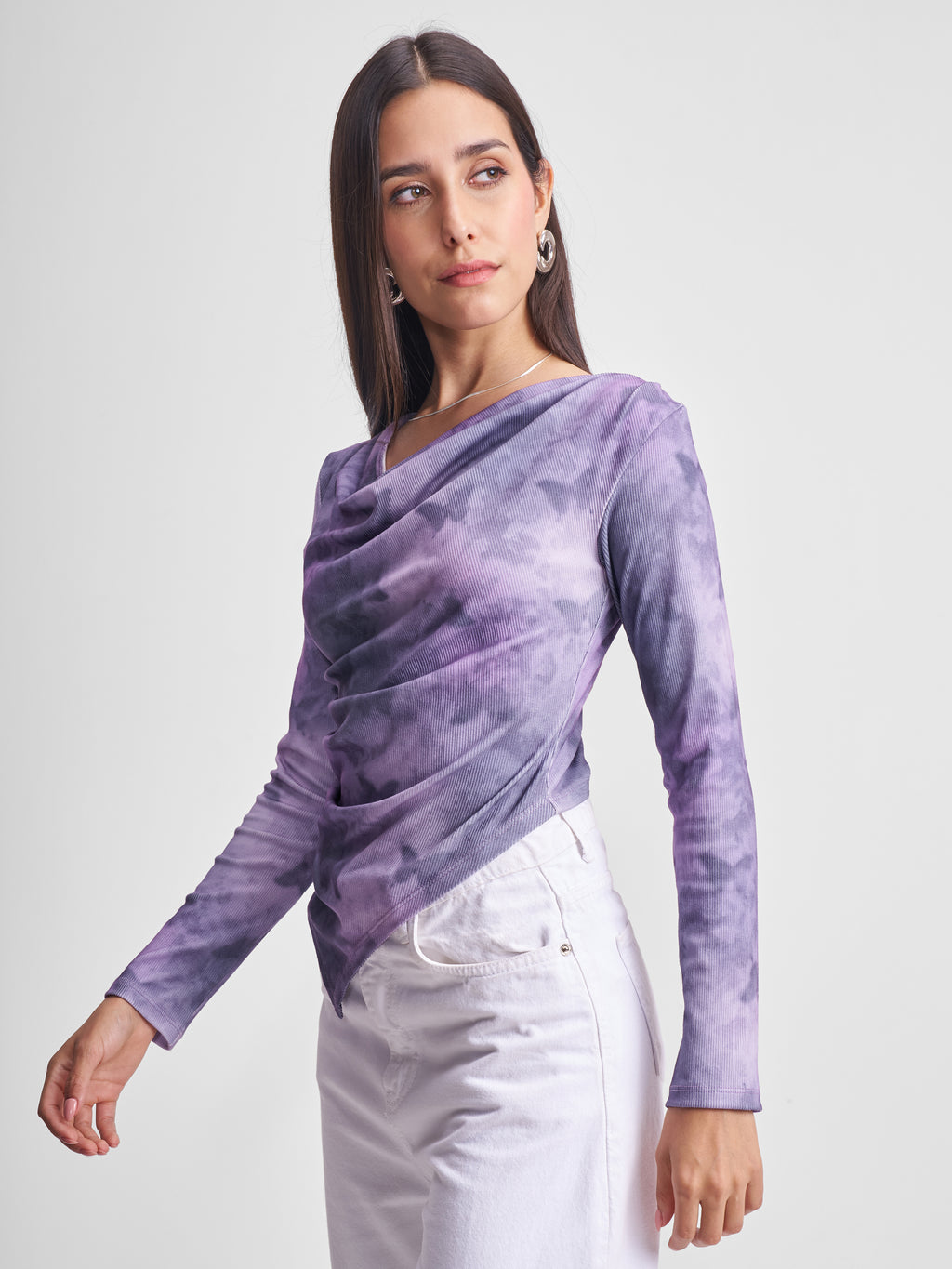 Tokyo Talkies Women Purple Printed Fitted Top - Purple - Image 4