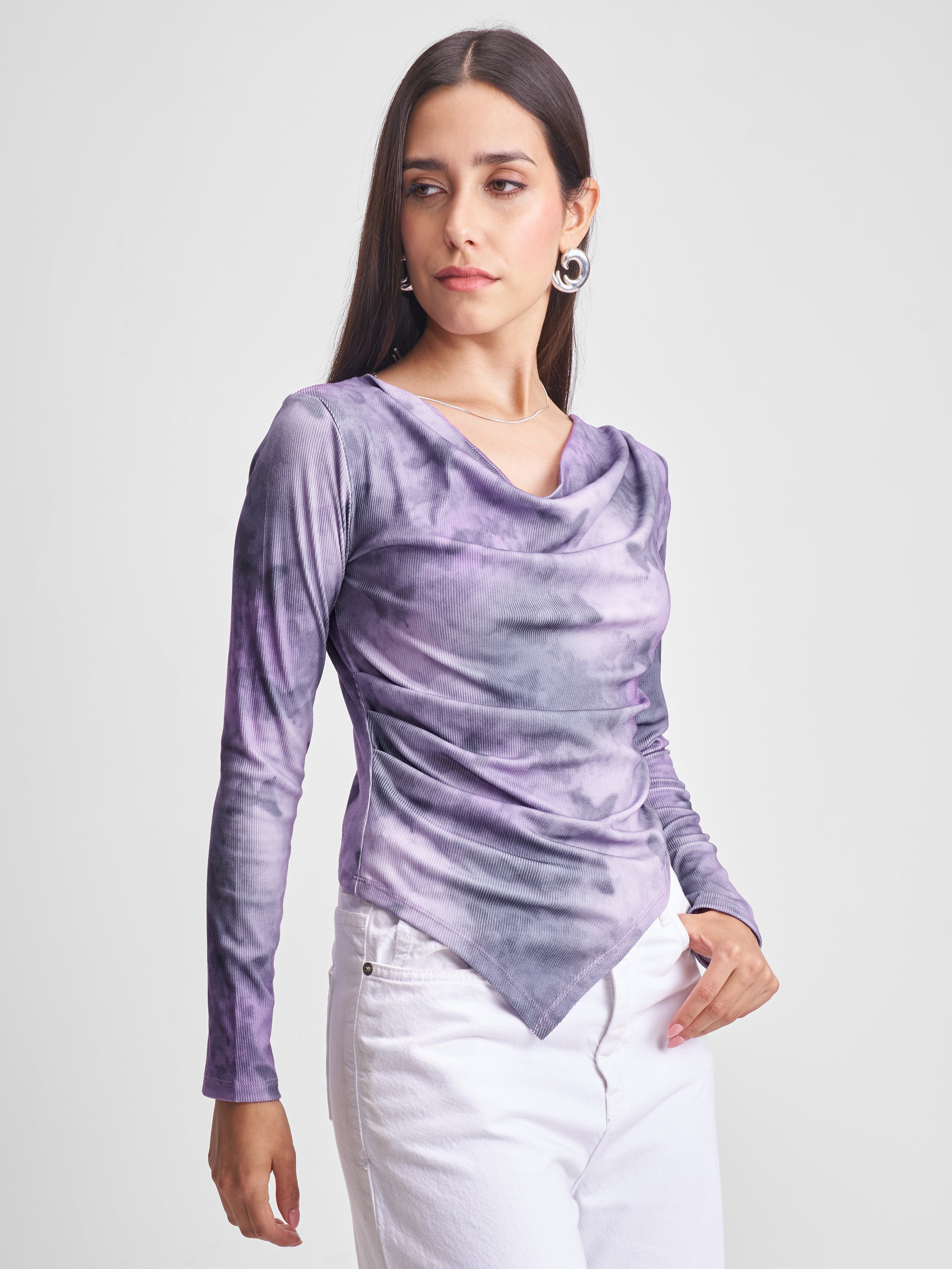 Tokyo Talkies Women Purple Printed Fitted Top - Purple - Image 6