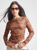Tokyo Talkies Women Brown Printed Fitted Top - Brown - Image 1