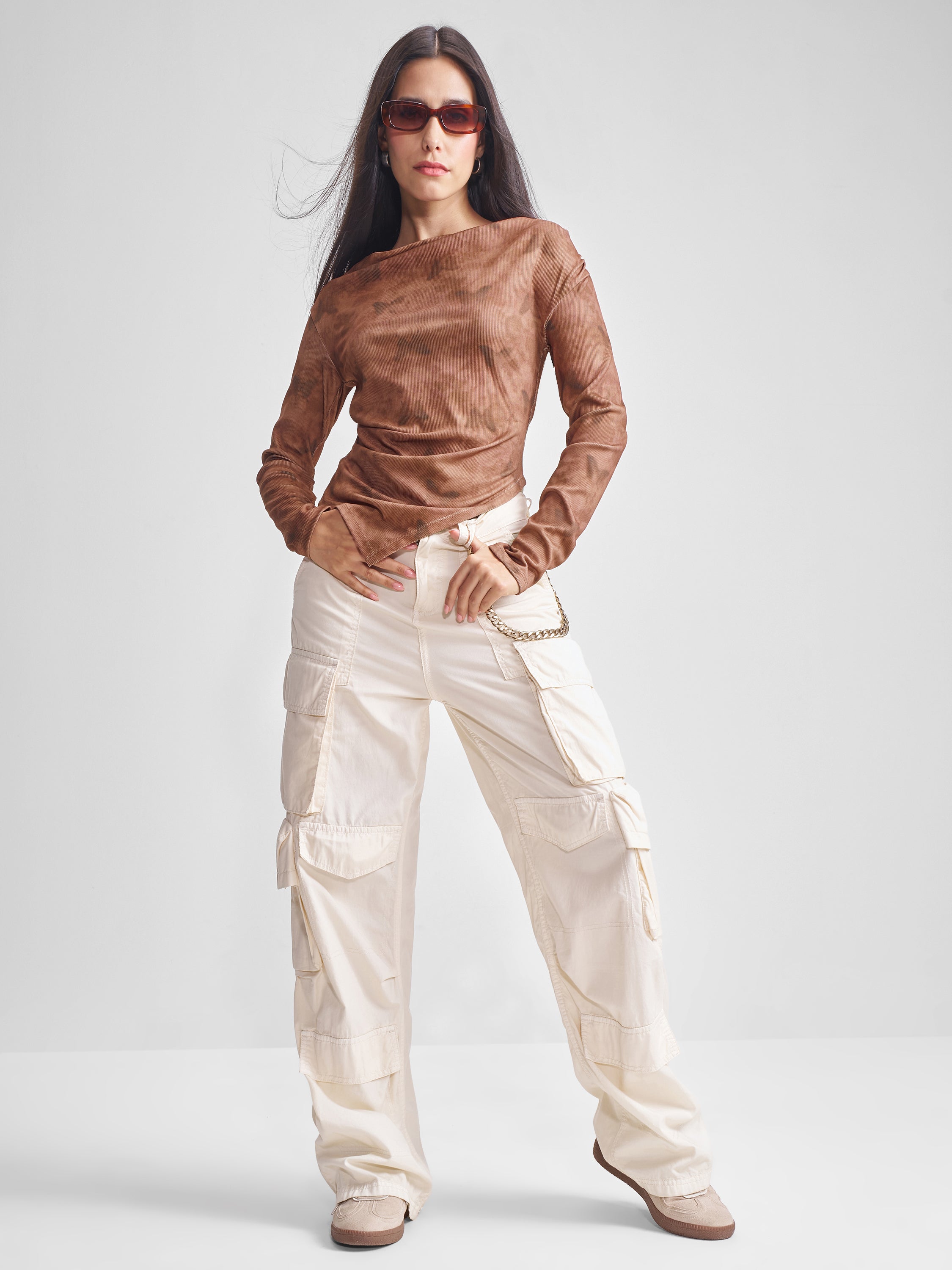 Tokyo Talkies Women Brown Printed Fitted Top - Brown - Image 2