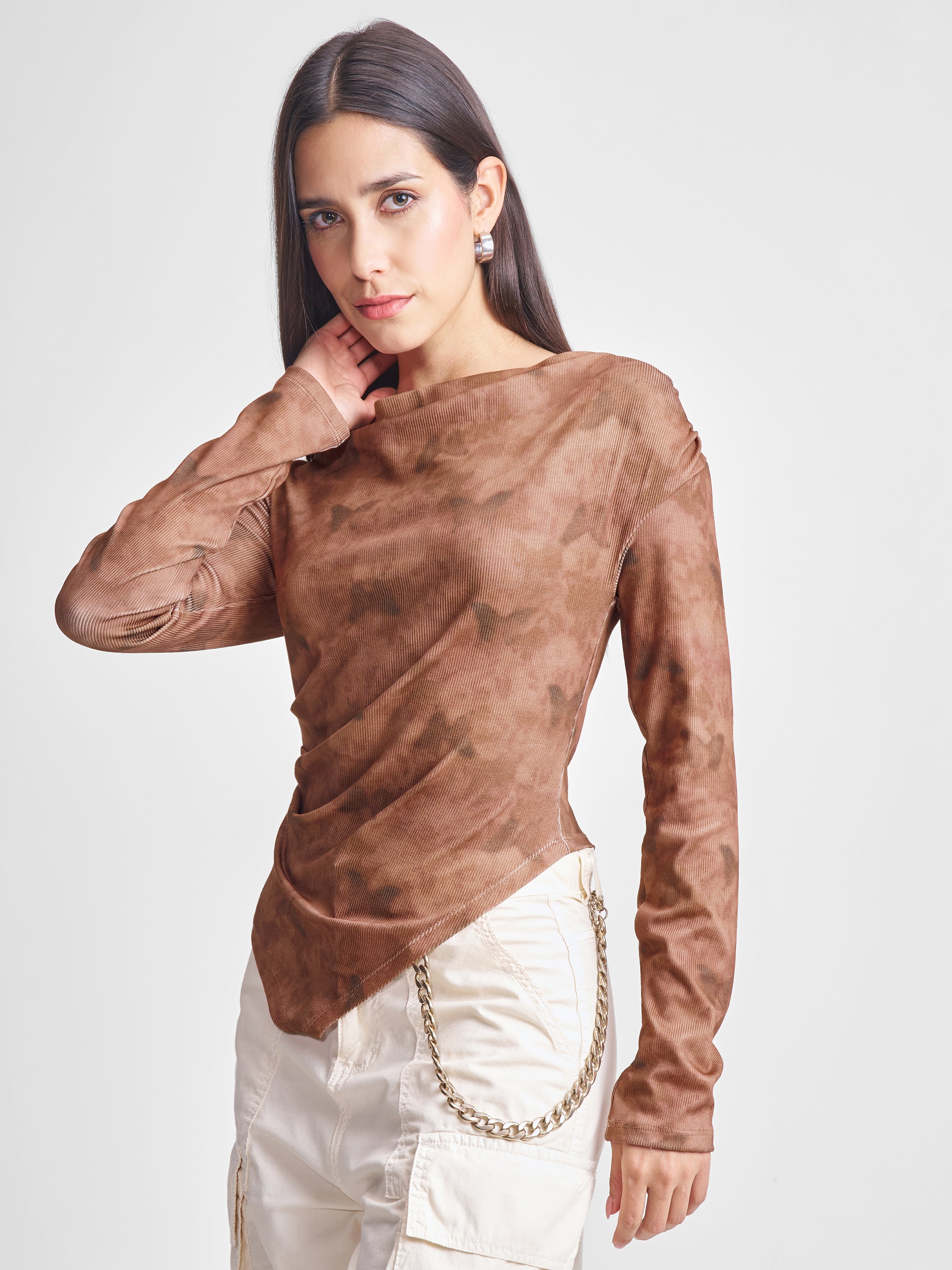 Tokyo Talkies Women Brown Printed Fitted Top - Brown - Image 4