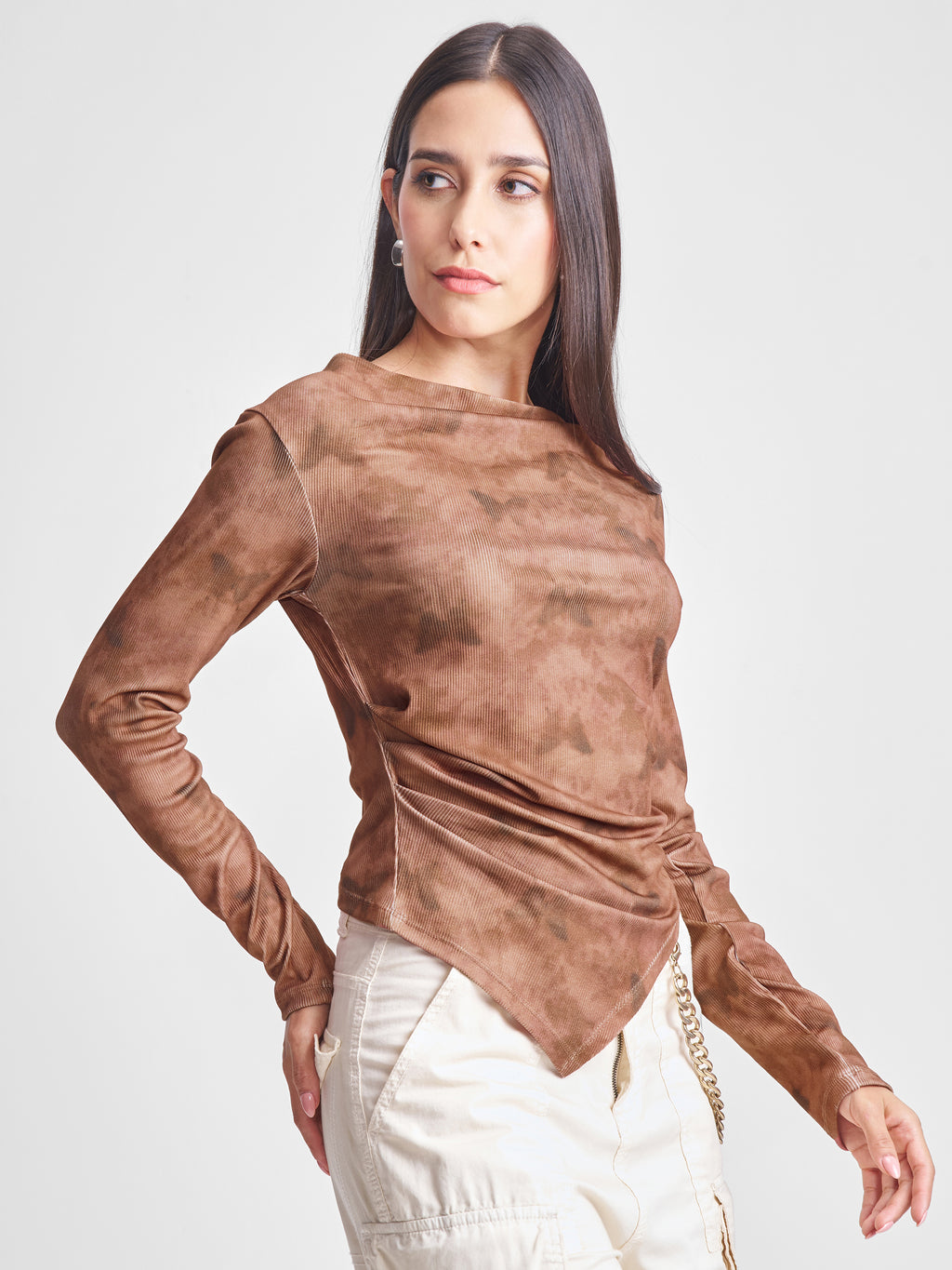 Tokyo Talkies Women Brown Printed Fitted Top - Brown - Image 6