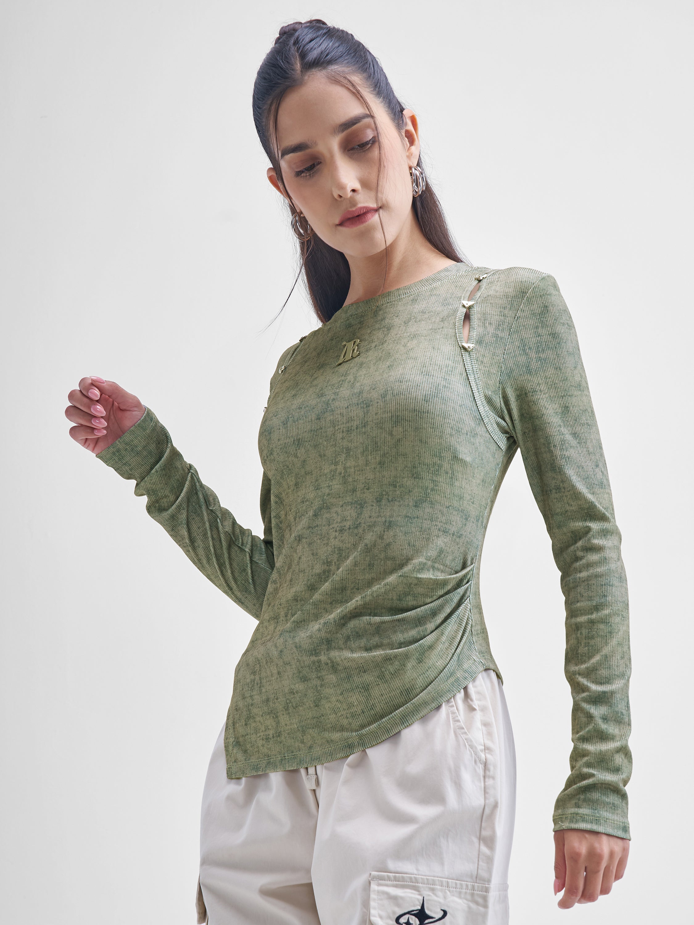 Street By Tokyo Talkies Women Olive Solid Shirt Style Top - Olive - Image 4