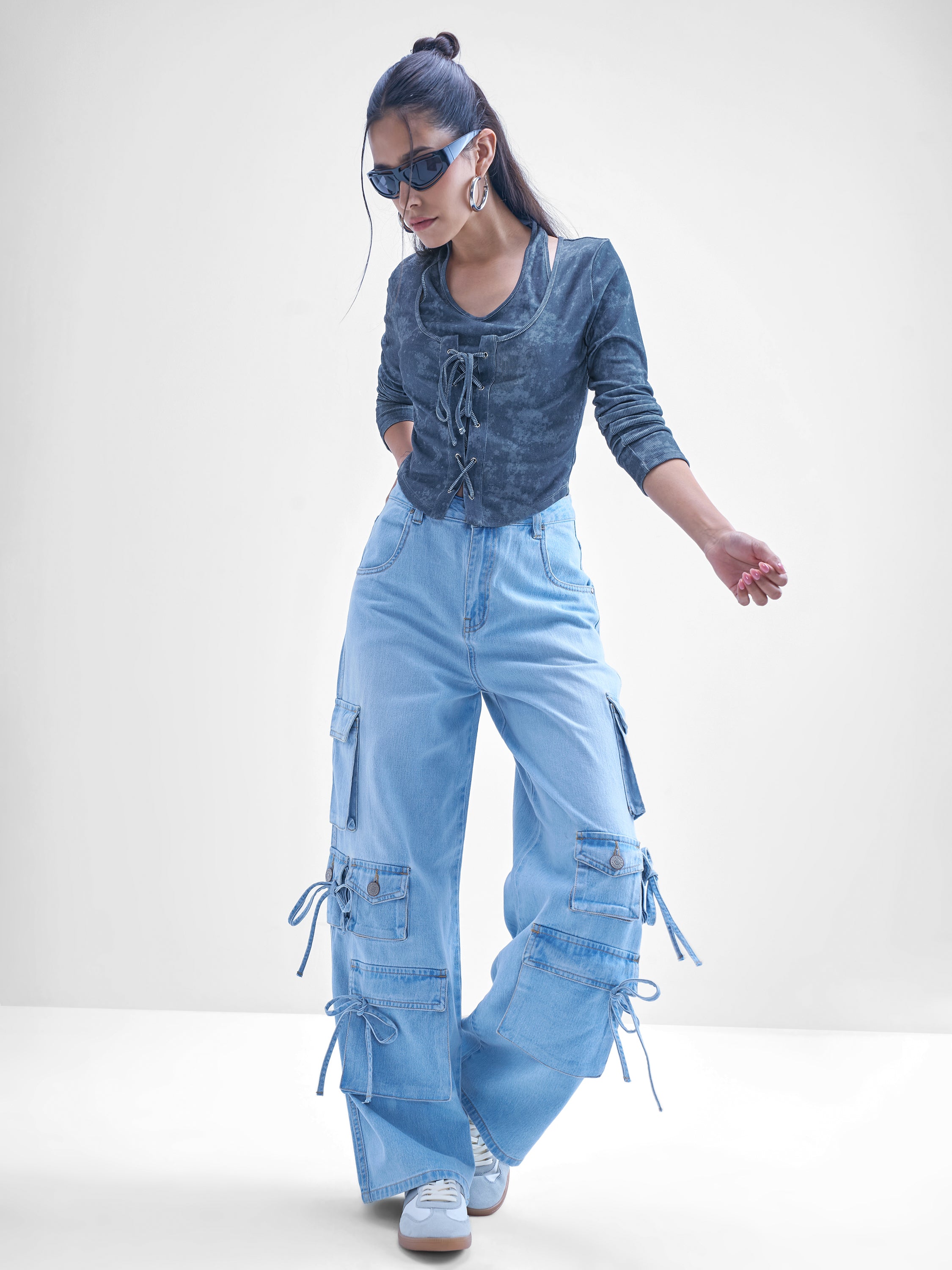 Street By Tokyo Talkies Women Blue Printed Shirt Style Top - Blue - Image 2