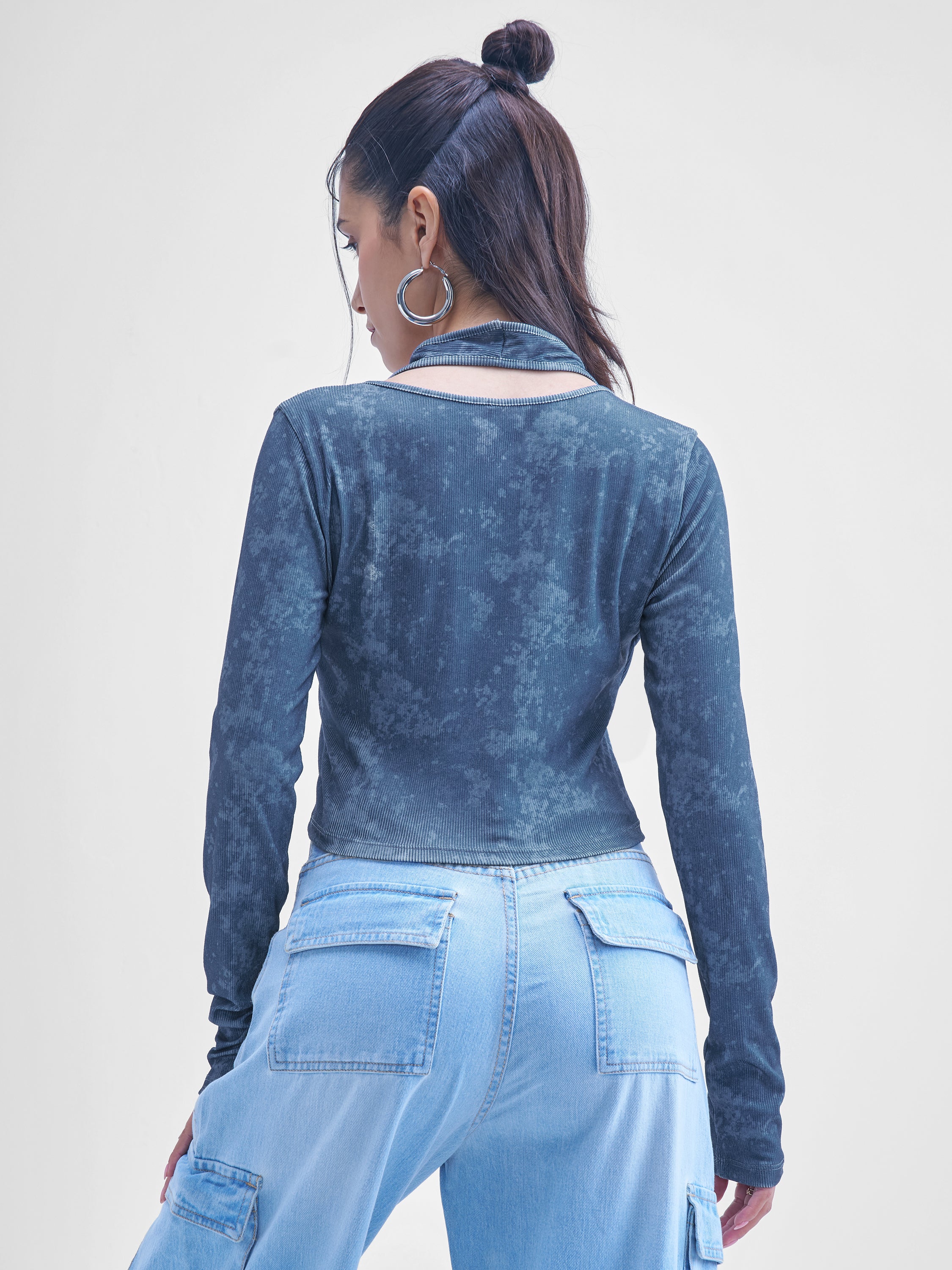Street By Tokyo Talkies Women Blue Printed Shirt Style Top - Blue - Image 3