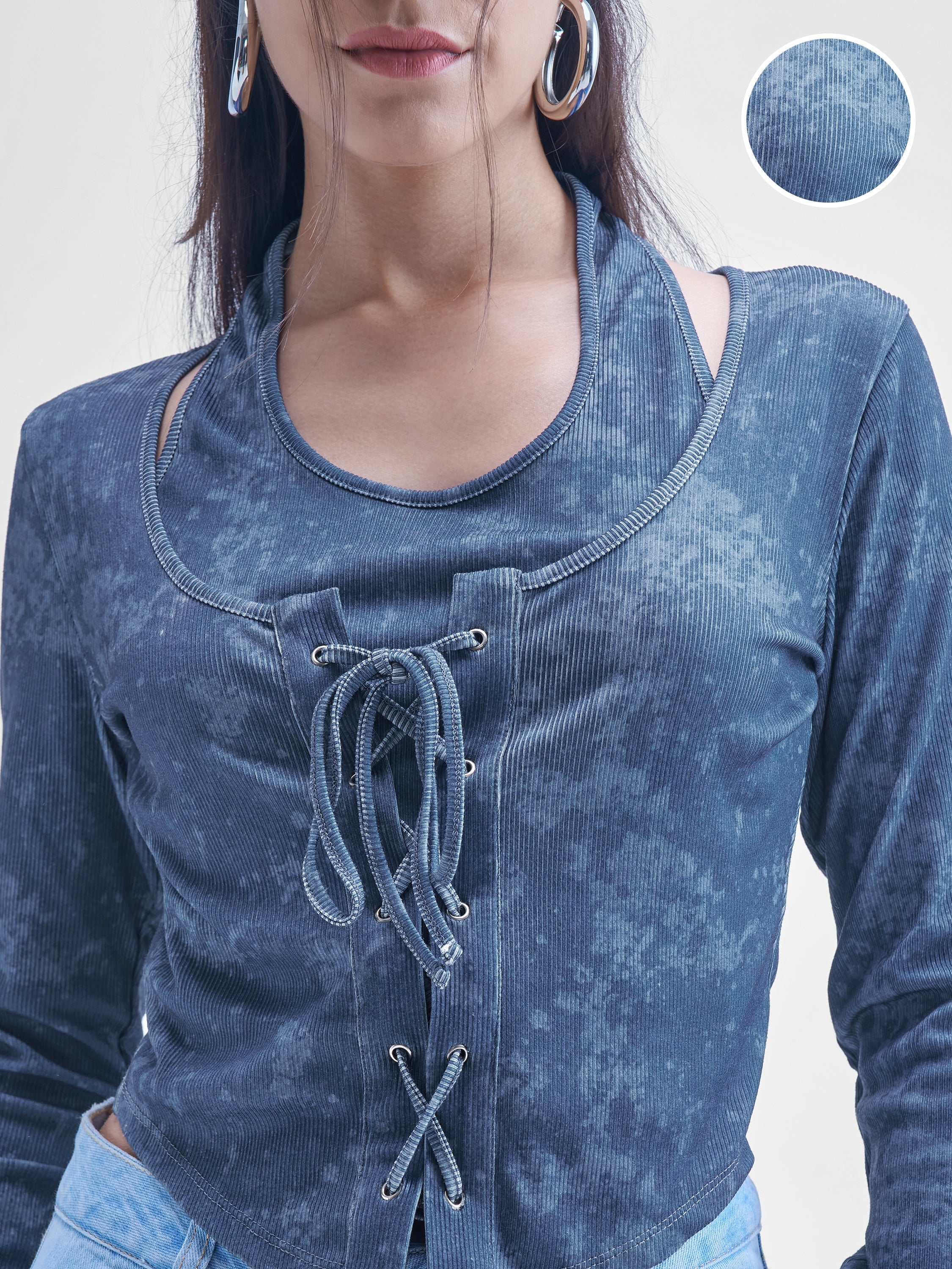 Street By Tokyo Talkies Women Blue Printed Shirt Style Top - Blue - Image 5