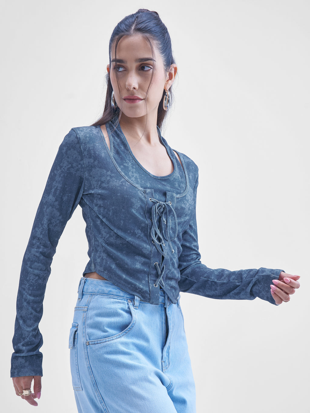 Street By Tokyo Talkies Women Blue Printed Shirt Style Top - Blue - Image 6