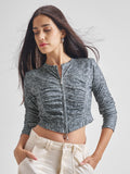 Tokyo Talkies Women Charcoal Printed Fitted Top - Charcoal - Image 1