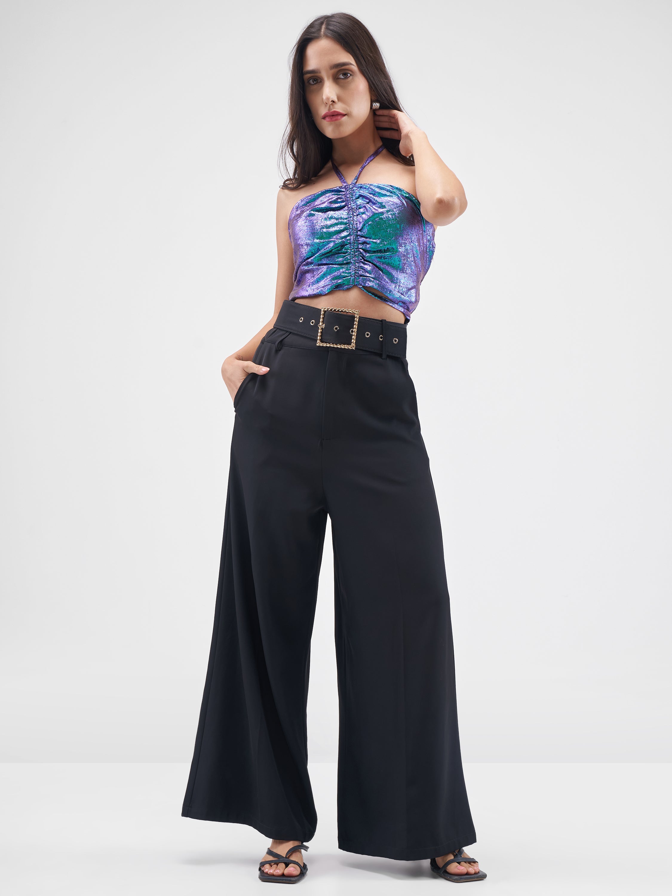 Tokyo Talkies Women Blue Self Design Regular Top - Blue - Image 2