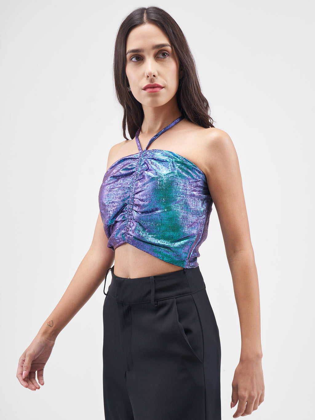 Tokyo Talkies Women Blue Self Design Regular Top - Blue - Image 4
