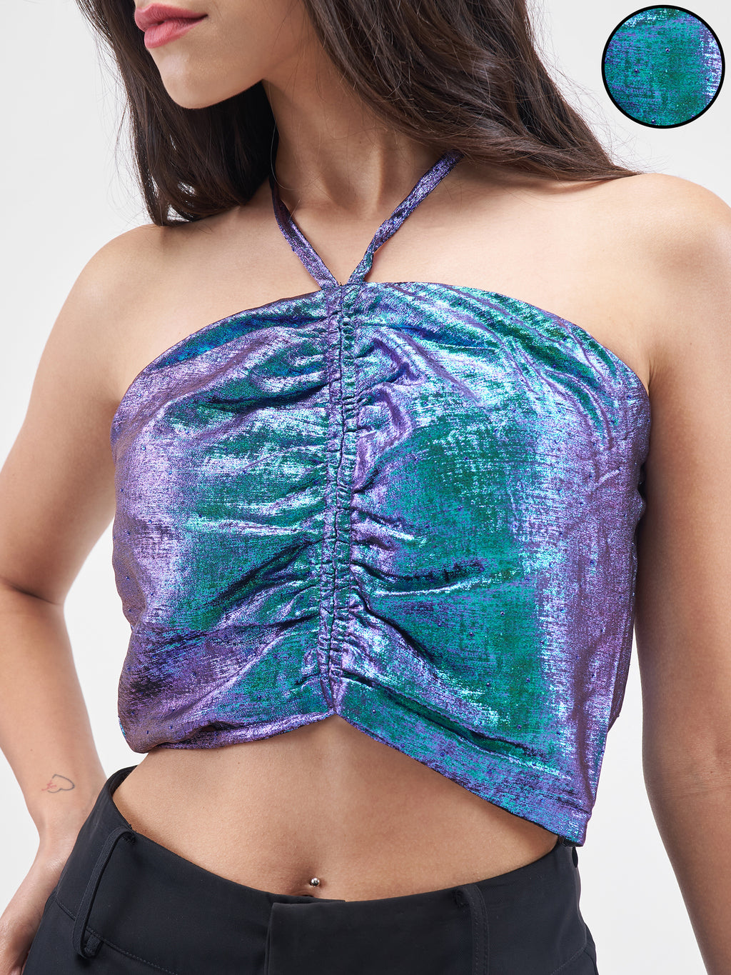 Tokyo Talkies Women Blue Self Design Regular Top - Blue - Image 5