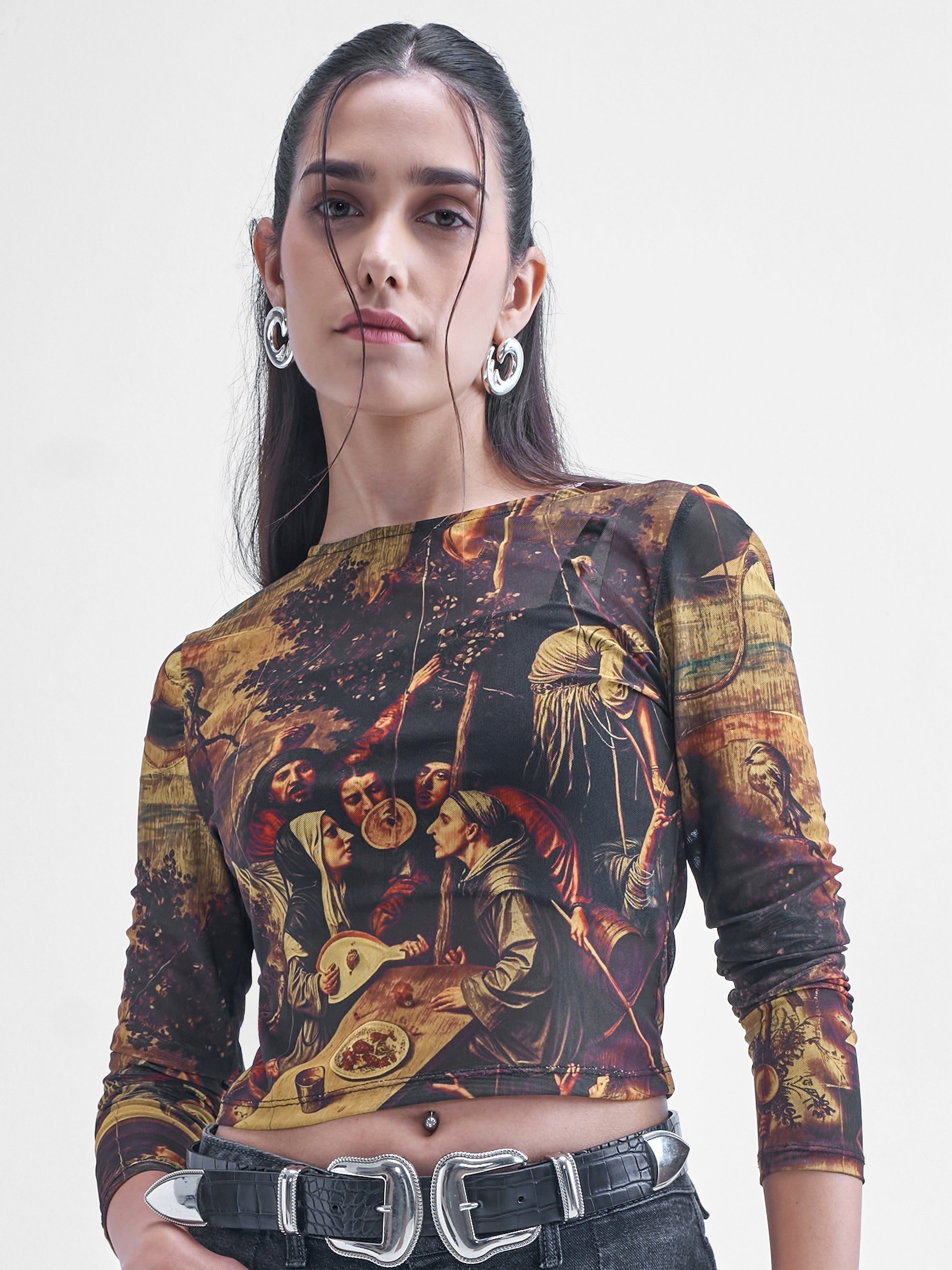 Street By Tokyo Talkies Women Black Printed Shirt Style Top - Black - Image 1