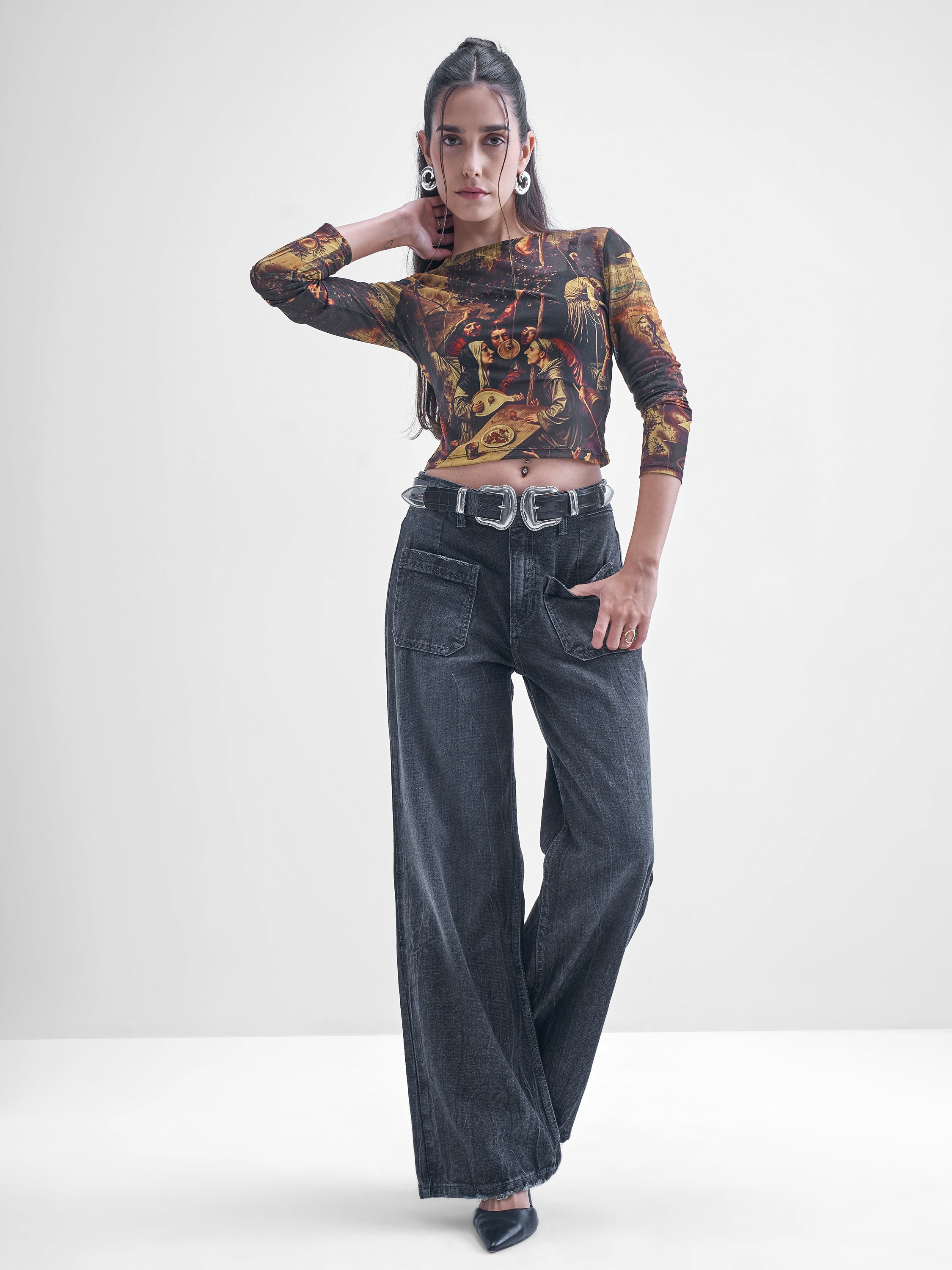 Street By Tokyo Talkies Women Black Printed Shirt Style Top - Black - Image 2