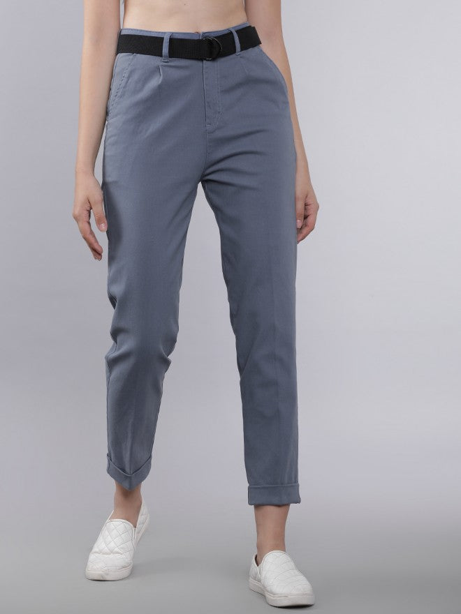 Blue Casual Solid Regular Fit Trousers - Blue - Image 2