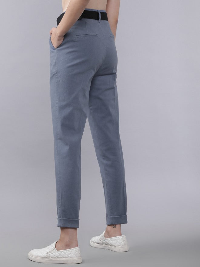Blue Casual Solid Regular Fit Trousers - Blue - Image 4