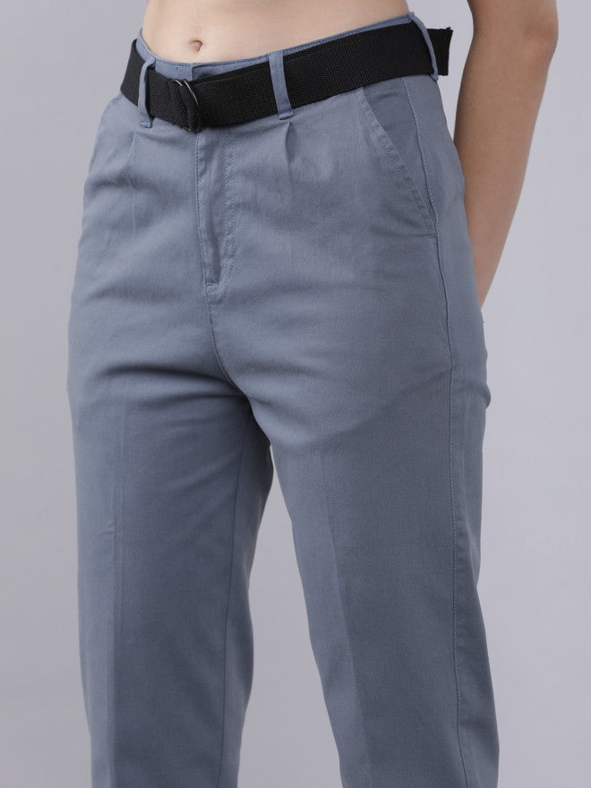 Blue Casual Solid Regular Fit Trousers - Blue - Image 5