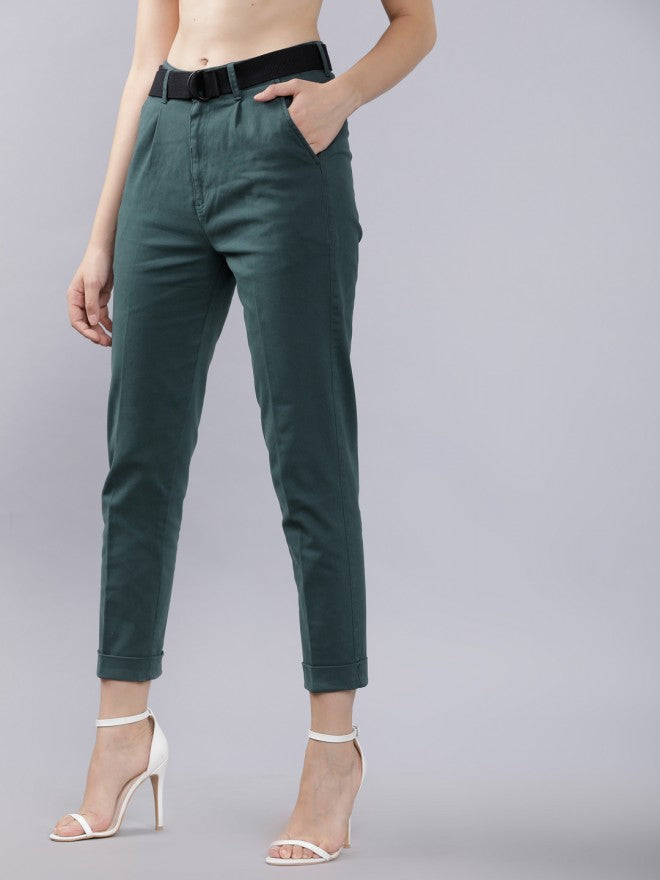 Teal Casual Solid Regular Fit Trousers - Teal - Image 2