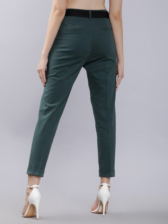 Teal Casual Solid Regular Fit Trousers - Teal - Image 3