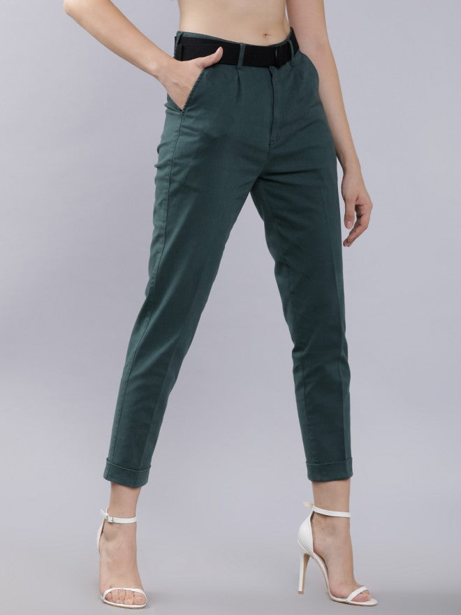 Teal Casual Solid Regular Fit Trousers - Teal - Image 6