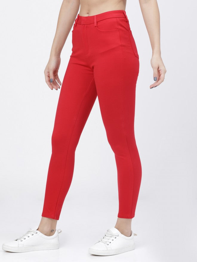 Womens Red Slim Fit Trouser - Red - Image 2