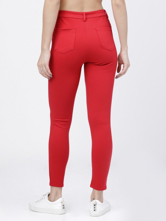 Womens Red Slim Fit Trouser - Red - Image 3