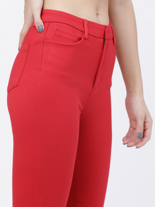 Womens Red Slim Fit Trouser - Red - Image 4