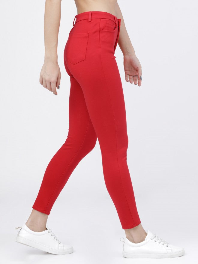 Womens Red Slim Fit Trouser - Red - Image 6