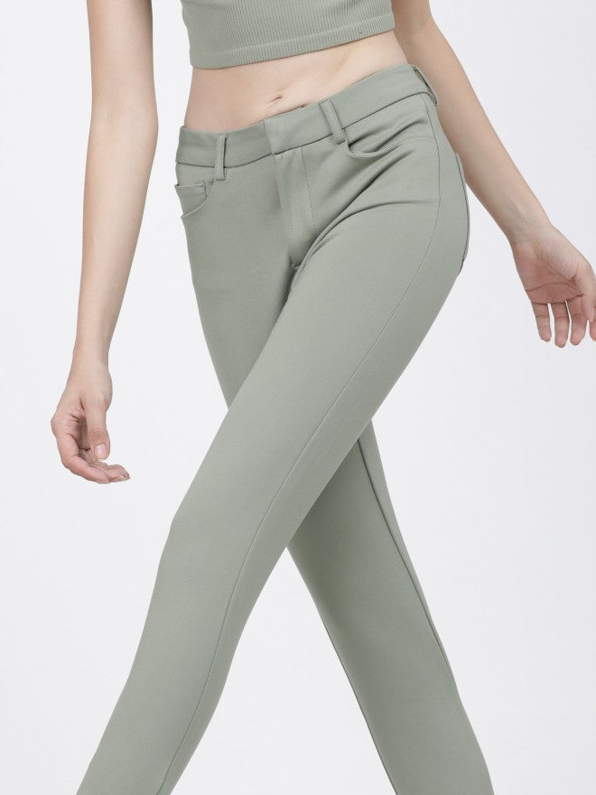 Tokyo Talkies Womens Sage Green Slim Fit Trouser - Green - Image 1