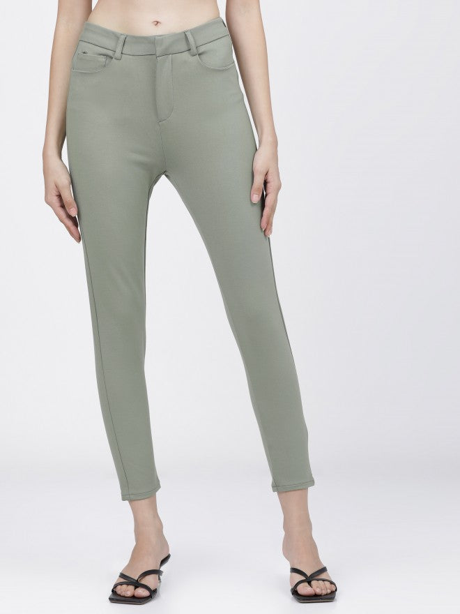 Tokyo Talkies Womens Sage Green Slim Fit Trouser - Green - Image 2