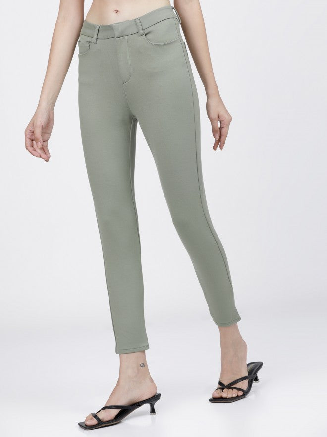 Tokyo Talkies Womens Sage Green Slim Fit Trouser - Green - Image 3