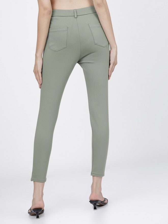 Tokyo Talkies Womens Sage Green Slim Fit Trouser - Green - Image 4