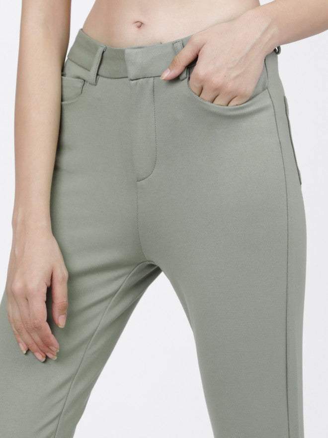 Tokyo Talkies Womens Sage Green Slim Fit Trouser - Green - Image 5