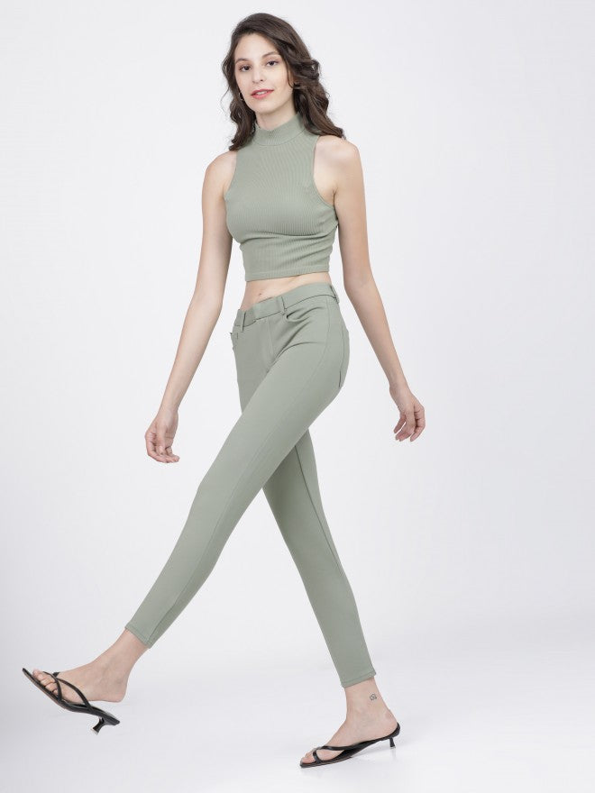 Tokyo Talkies Womens Sage Green Slim Fit Trouser - Green - Image 6