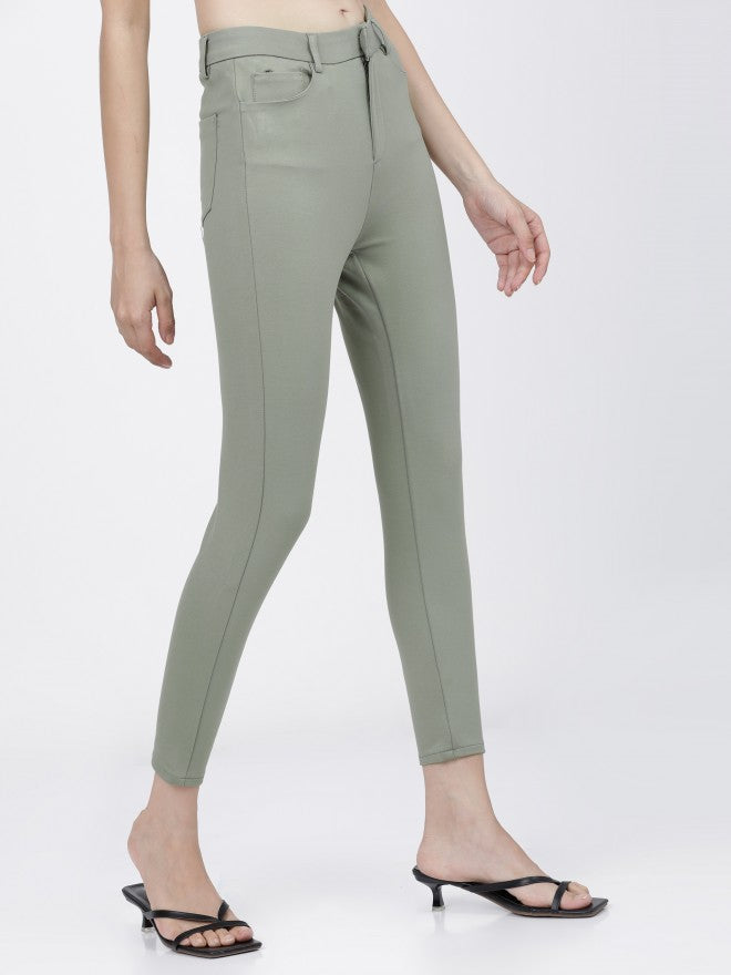Tokyo Talkies Womens Sage Green Slim Fit Trouser - Green - Image 7