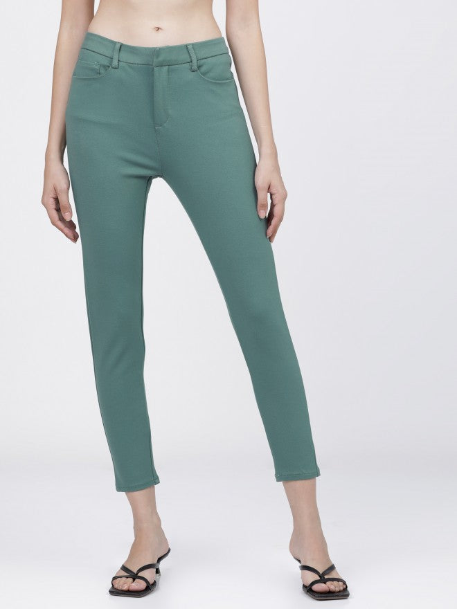 Tokyo Talkies Womens Dusty Teal Slim Fit Trouser - Teal - Image 1